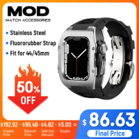 Stainless Steel Apple Watch Case Deluxe Retrofit Kit for Apple Watch S9 8 7 6 5 4 SE 44mm45mm Fluororubber Strap