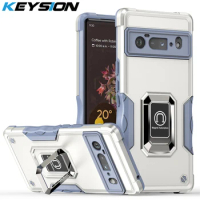 KEYSION Shockproof Armor Case for Google Pixel 6 6 Pro Silicone + PC Metal Ring Stand Phone Back Cover for Google Pixel 6 Pro