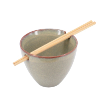 【YU Living 信歐傢居】日式陶瓷特殊釉麵碗筷子組 500ml(棕色/湯碗筷一組)
