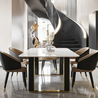 Italian light rock dining table and chair combination marble luxury Nordic dining table