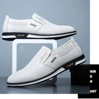 Large Size 39-47 Breathable White Shoes Leather Slip-On Loafers Soft Sole Business Men's Loafers