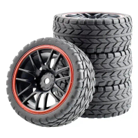 Bộ 4 lốp xe đường phố 1/10 kích thước 26×64 mm, mâm nhựa và lốp cao su cho HSP, Tamiya, HPI, Kyosho,