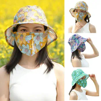 Outdoor Flower Pattern Anti-uv Sunscreen Hat Fashion Dust Mask Hat Protect Neck Women Men Fisherman Hat Tea Picking Cap