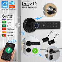 Tuya Wifi Smart Door Lock Fingerprint Biometric Digital Electronic Lock Password Fingerprint 13.56MHZ IC Card Door Handle Home