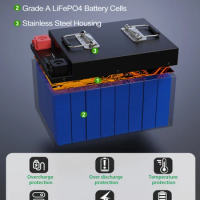 LiFePO4 24V 200Ah Battery Pack 25.6V 5.12KW Lithium Battery Grand A Cells 8S 200A BMS 6000+ Cycles IP65 For RV Boat Solar No Tax