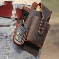 Genuine Leather Waist Bag Cellphone Loop Holster Mens Belt Bag Phone Pouch Wallet Phone Case for IPhone Samsung Huawei General
