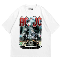 T-shirt Kaos Band ACDC Putih Unisex baju tebal lembut cotton combad 24s pria dan wanita Katun Crew N