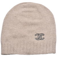 CHANEL 經典撞色雙C LOGO喀什米爾羊毛帽(卡其色)