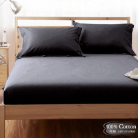 【LUST】素色簡約 純黑 100%純棉、單人加大3.5尺精梳棉床包/歐式枕套《不含被套》(台灣製造)