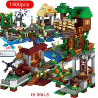 My World Minecraftinglys Bricks Set Mountain Cave Waterfall Village Jungle Tree House Action Figures City Building Blocks Toys