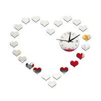 DIY Heart Mirror Wall Clock Sticker For Living Room Bedroom Deco,Heart Wall Clock Watches, Mirror Clock Sticker
