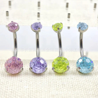 Cincin pusat badan titanium aloi dengan tiga cakar berhiaskan zirkon, model G23, titanium baharu ber