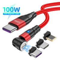 PD 540° Magnetic Fast Charger Cable 100W 5A Magnet Data Cable USB USB C To Type C Micro Lightning For iPhone 15 Charging Wire