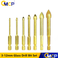1/4"Hex Shank Tungsten Carbide Glass Drill Bit Set 3-12mm Titanium Coated Ceramic Tile Hole Cutters Power Tools Hole Drill