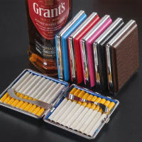 PU Crocodile Patterned Cigarette Box for About 20 Cigarettes Moisture-proof Pressure Resistant Portable Cigarette Holder