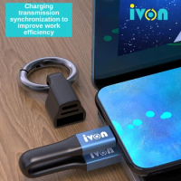 IVON CA88 2 in 1 USB Mobile Data Cable Portable Short Mini Keychain for iPhone Samsung Xiaomi 3A Fast Charging Type-C Micro