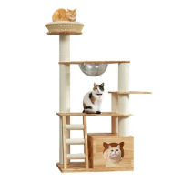 Large Customizable Wooden Cat Tree &amp; Scratcher Sustainable Climbing Frame for