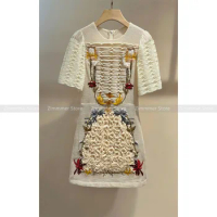 Vietnam niche design light luxury three-dimensional flowers waist dress skirt temperament retro embroidery thin skirt