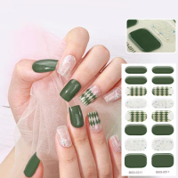 16/Sheet Fashion Semi-Cured Gel Nail Sticker Nail Gel Strips Long Lasting Full Cover Gel Wraps Nail Patch UV Lamp Needed