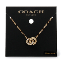 COACH 簡約LOGO字樣互扣珍珠水鑽雙圓造型項鍊-淺金色