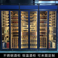 High-end stainless steel wine cabinet light luxury constant temperature red wine cabinet custom wine cellar villa red wine rack