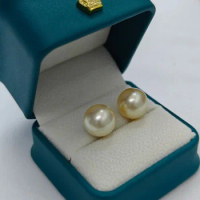 Dried Rose Nail about 12mm Nanyang Gold Pearl G18k Sea Pearls Perfect Circle Flawless High Quality Earrings