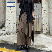 Genderless Trendy Skirt Gothic Dark Style Loose Hakama Pants Wide Leg Pants 2024 Large Size Design Samurai Pants Men Clothing