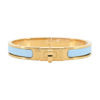【Hermes 愛馬仕】Mini Clic Kelly 窄版琺瑯手環(8X極地藍/金)