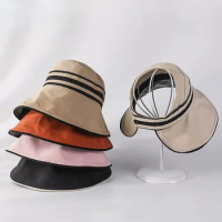 Striped Sun Hat Women's Wide Brim UV Resistant Foldable Casual Sun Hat Summer Outdoor Beach Women's Sunscreen Bucket Hat