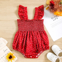 0-18M Baby's Clothes Summer Jumpsuit Outfit Red Dot Print Toddler Girl Casual Sleeveless Suspender Kids Rompers