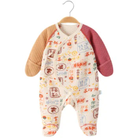 Newborn Jumpsuit Clothes Baby Cotton Rompers Infant Boys Girls With Anti - Scratch Glove Thick Quilted Autumn Winter Boneless