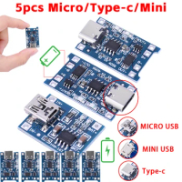 5/1PCS 5V 1A 18650 TP4056 Lithium Battery Charger Module Micro/Type-c/Mini USB Battery Charging Board +Protection Dual Functions