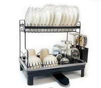 新品鐵藝黑色雙層大容量碗碟碗盤架子廚房用品洗碗瀝水收納置物架