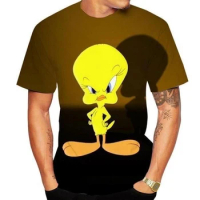 Best Selling Cartoon Anime Character Tweety Bird 3D Printing Casual Tops Short-sleeved T-shirt Unisex Men's T-shirt Tops Size