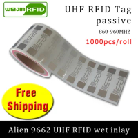 UHF RFID tag sticker Alien 9662 EPC6C wet inlay 915mhz868mhz860-960MHZ Higgs3 1000pcs free shipping adhesive passive RFID label