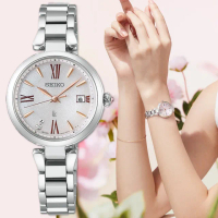 【SEIKO 精工】LUKIA 花卉系列鈦金屬太陽能電波鑽石女錶 母親節 禮物 送禮(SSQW081J/1B32-0BK0S)