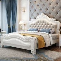 Queen Royal European Double Bed Wood Modern Whitr Full Size Twin Bed Frame Platform Castle Sleeping Cama De Casal Home Furniture