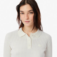 【LACOSTE】女裝-常規版型寬羅紋針織長袖Polo衫(白色)