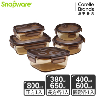 【美國康寧】Snapware 琥珀色耐熱可微波玻璃保鮮盒 5件組-E20