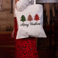 Merry Christmas Tote Bag Women Canvas Bags Casual Cloth Shoulder Bag for Girls Ladies Christmas Shopper Bag Holiday Gift
