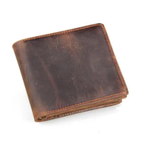 Retro Short Wallet For Coins Card Cash Photo Purse In Pants Pocket Wallet Men Male Genuine Leather Mens Short Wallet Retro