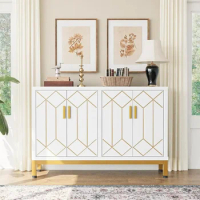 Buffet Storage Cabinet With 4 Doors And Shelves For Kitchen Sideboard Appliances White End Kitchen Furniture Cabinets Full Sets