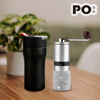 【PO:Selected】丹麥手沖咖啡二件組(不鏽鋼咖啡磨2.0/法壓保溫咖啡杯12oz-紅)
