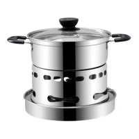 Stainless Steel Chinese Chafing Dish Hot Cheese Fondue Set Melting Pot Hotpot Cookware for Outdoor Hiking