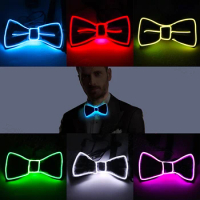 Men Glowing Bow Tie EL Wire Neon LED Luminous Halloween Christmas Party Luminous Light Up Decor Bar Club Stage Clothing Prop