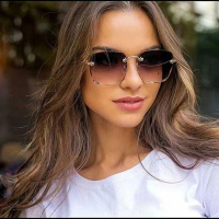 Kacamata Hitam Wanita Fashion Gaya Tanpa Bingkai Pink Sunglasses Eyewear Kacamata 2 warna