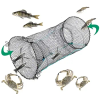 Fishing Net Crab Crayfish Lobster Catcher Pot Trap Eel Live Bait Woven Loop Rope With Black Foldable Portable Fishing Net