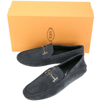 TOD S City T字金屬鍊飾麂皮橡膠底豆豆鞋(男鞋/深藍色)