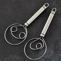 Double Circle Dough Whisk Stainless Steel Manual Flour Mixing Stick Bread Dough Whisk for Cake Dessert Bread Pastry Pizza Dough