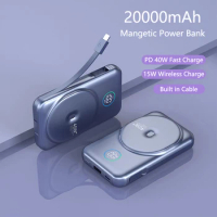 20000mAh Magnetic Power Bank Qi Wireless Charger for iPhone 14 13 Samsung Huawei Xiaomi PD 40W Fast Charge Powerbank with Cable